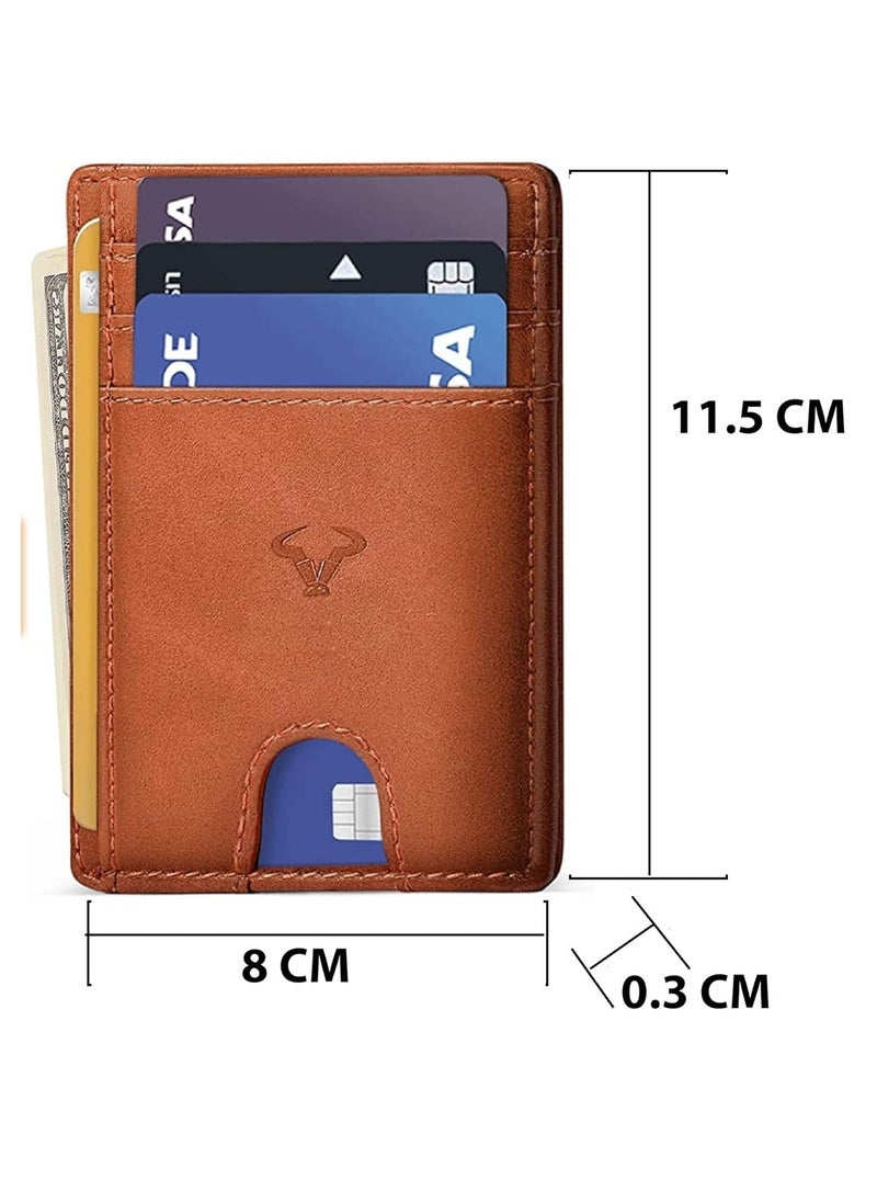 CONTACTS Genuine Leather Slim Wallet RFID Blocking Skinny Minimal Thin Front Pocket Wallet Sleeve Card Holder for Men 7 Card Slots 1 ID Window  - Image 5