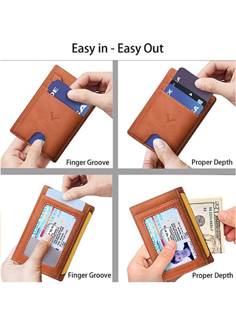 CONTACTS Genuine Leather Slim Wallet RFID Blocking Skinny Minimal Thin Front Pocket Wallet Sleeve Card Holder for Men 7 Card Slots 1 ID Window  - Image 2