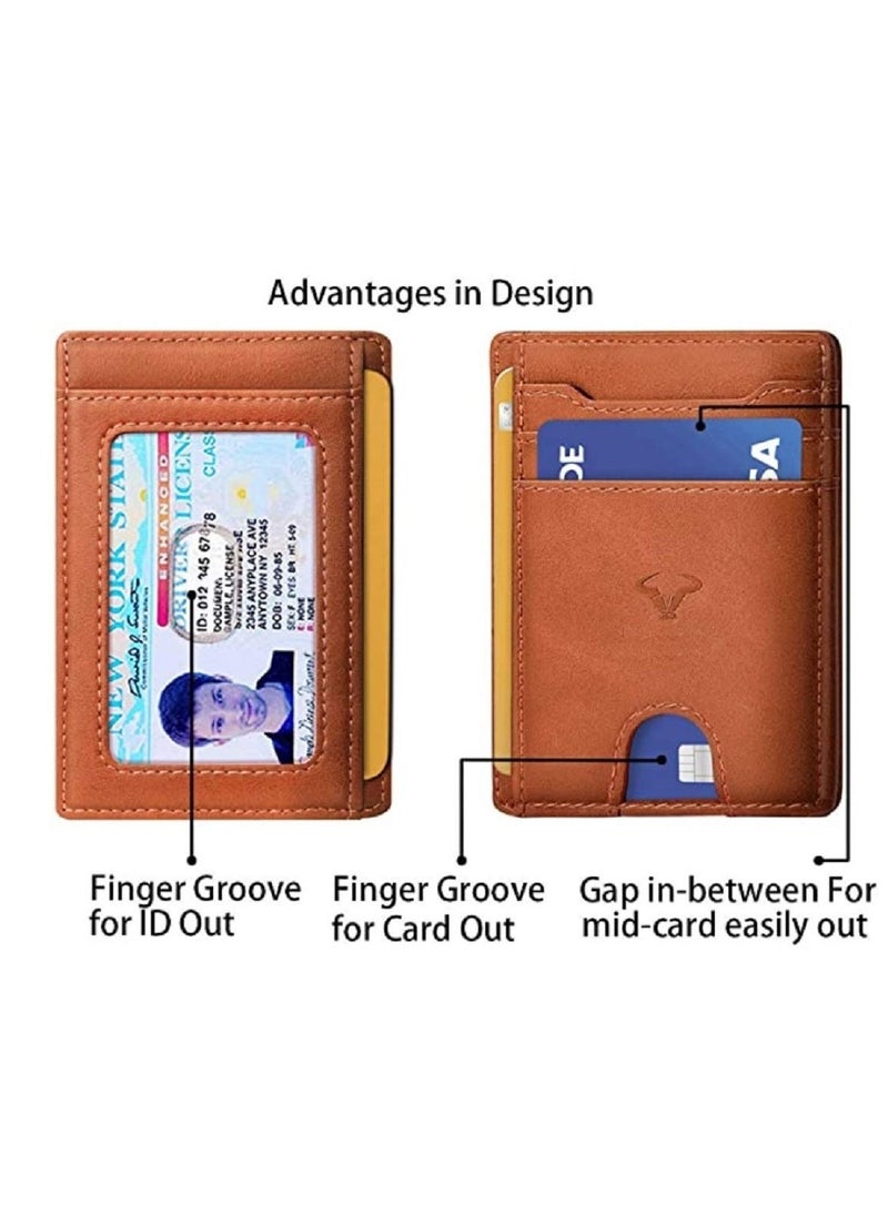 CONTACTS Genuine Leather Slim Wallet RFID Blocking Skinny Minimal Thin Front Pocket Wallet Sleeve Card Holder for Men 7 Card Slots 1 ID Window  - Image 3