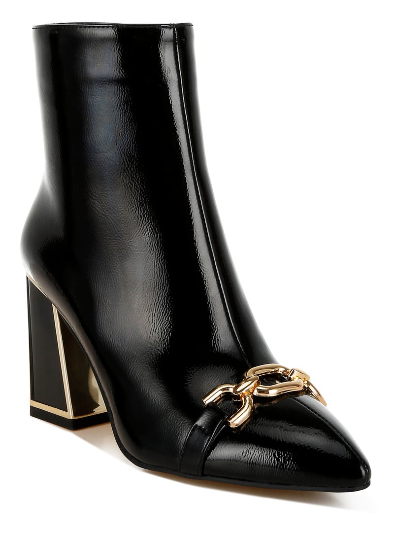 London Rag Metallic Chain Detail Boots in Black  - Image 2