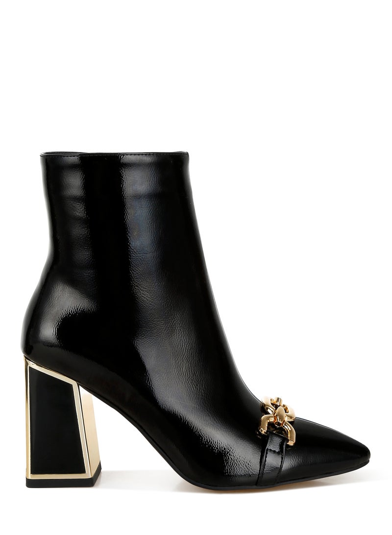 London Rag Metallic Chain Detail Boots in Black  - Image 1