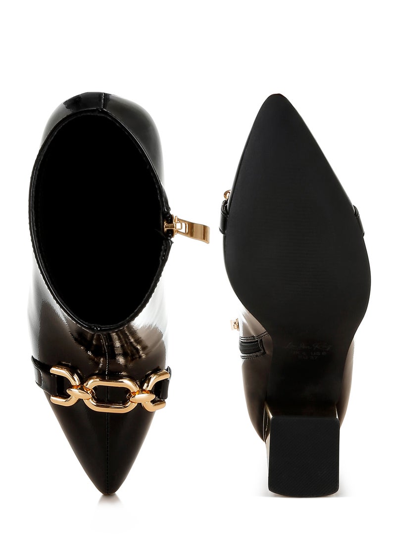 London Rag Metallic Chain Detail Boots in Black  - Image 4