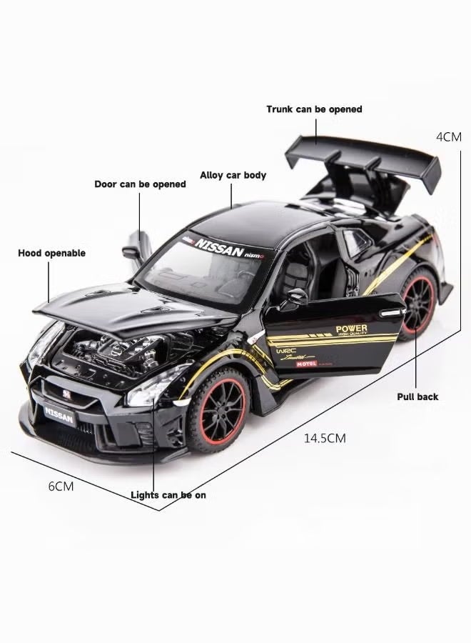 1:32 لعبة سيارة GTR R35، لعبة سيارات متحفية قابلة للسحب من سبائك الزنك المصبوب، سيارة رياضية صوتية وضوئية قابلة للسحب، هدية للفتيان والبنات - Image 3