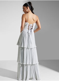 True Decadence Metallic Pleated Tiered Dress  - Image 2