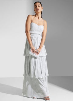 True Decadence Metallic Pleated Tiered Dress  - Image 1