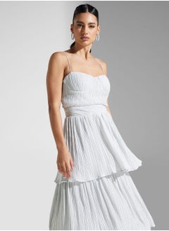 True Decadence Metallic Pleated Tiered Dress  - Image 3