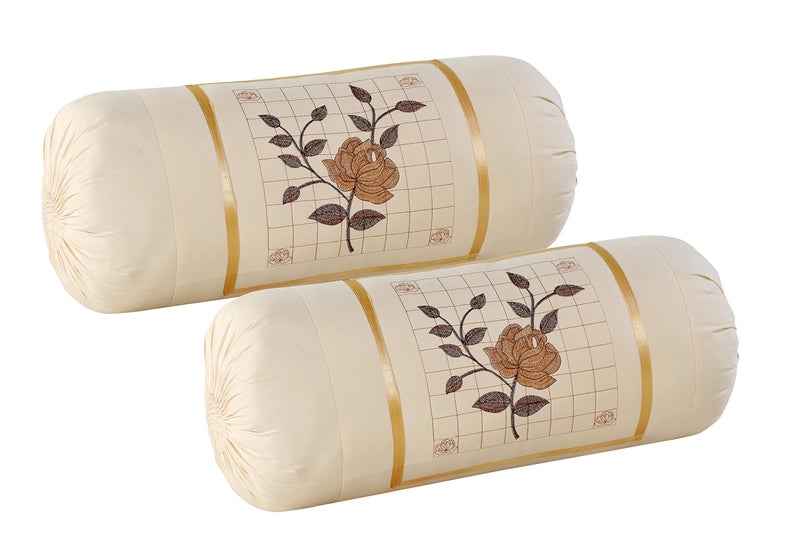 Rj Products Embroidered Cotton Bolsters Cover Pack of 2 - (Beige, Skin Colour) - Image 1