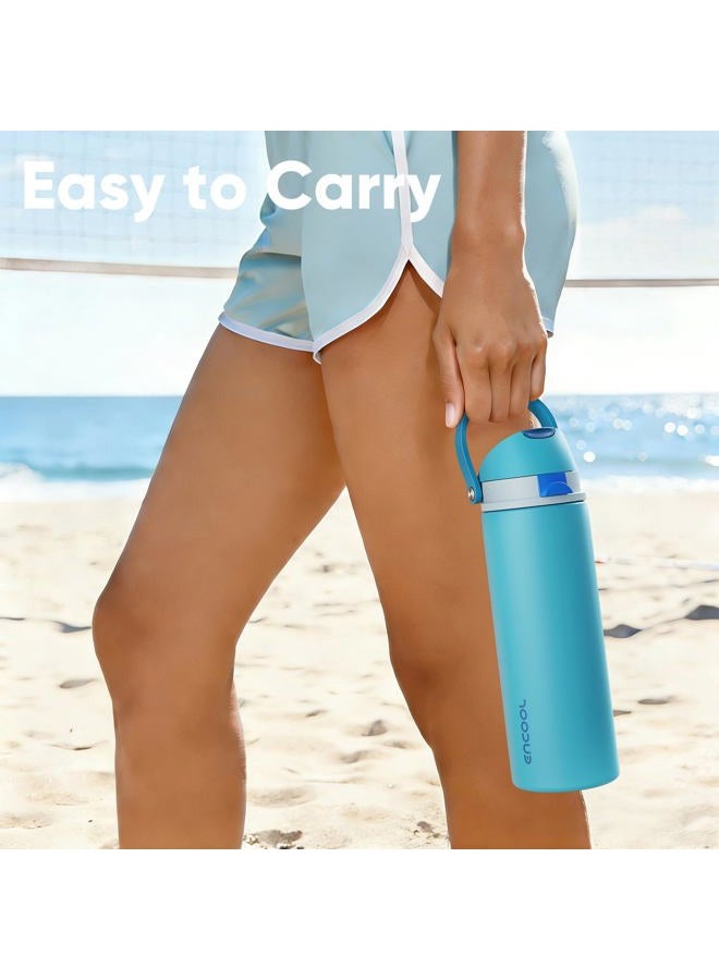 ENCOOL Insulated Water Bottle with Straw - Encool Stainless Steel Water Bottle with Push Button Lid, Leak-Proof & BPA-Free, Keeps Cold for 24 Hours for Sports, Travel, Gym (32 oz, Silk Blue) - Image 2