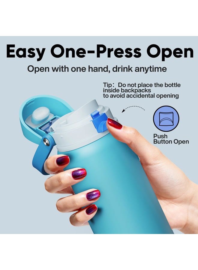 ENCOOL Insulated Water Bottle with Straw - Encool Stainless Steel Water Bottle with Push Button Lid, Leak-Proof & BPA-Free, Keeps Cold for 24 Hours for Sports, Travel, Gym (32 oz, Silk Blue) - Image 5