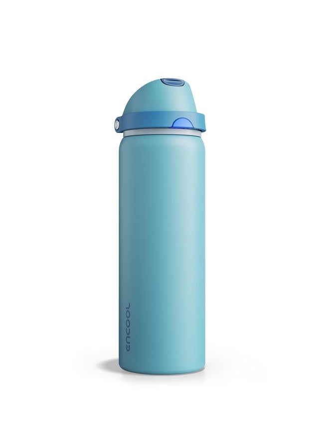 ENCOOL Insulated Water Bottle with Straw - Encool Stainless Steel Water Bottle with Push Button Lid, Leak-Proof & BPA-Free, Keeps Cold for 24 Hours for Sports, Travel, Gym (32 oz, Silk Blue) - Image 1