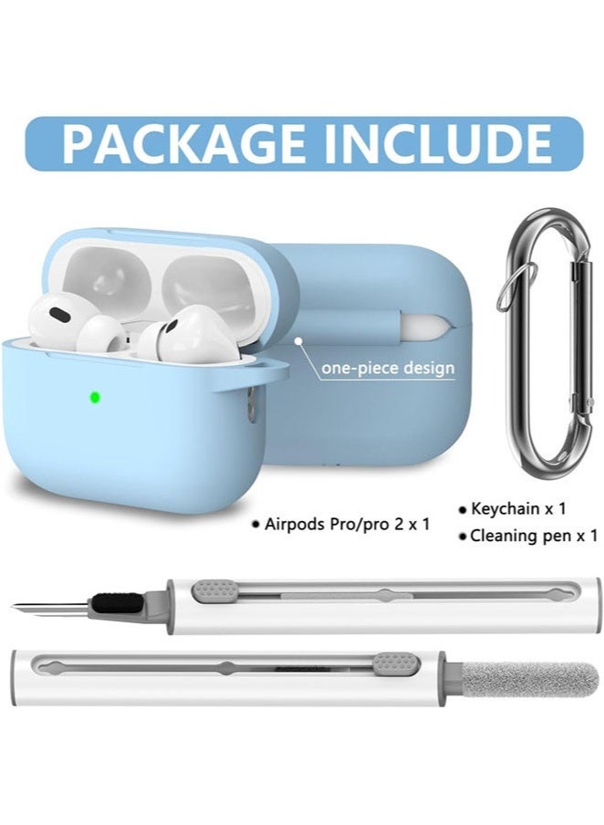 KENSUO Soft Silicone Protective Case Cover for AirPods Pro 2/Pro with Cleaner Kit and Keychain(Sky Blue) - Image 2