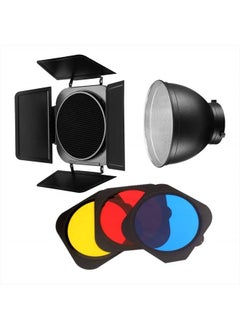 Jinbei Led Video Light Modifier Barn Door with Honeycomb Grid Bowens Mount 3 Color Filter Gels with 7.9"/ 20Cm Standard Reflector Accessories Kit for Pro Studio Photography (Blue Yellow Red)  - Image 1