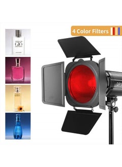 Jinbei Led Video Light Modifier Barn Door with Honeycomb Grid Bowens Mount 3 Color Filter Gels with 7.9"/ 20Cm Standard Reflector Accessories Kit for Pro Studio Photography (Blue Yellow Red)  - Image 4