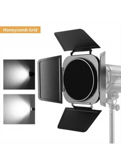 Jinbei Led Video Light Modifier Barn Door with Honeycomb Grid Bowens Mount 3 Color Filter Gels with 7.9"/ 20Cm Standard Reflector Accessories Kit for Pro Studio Photography (Blue Yellow Red)  - Image 3