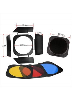 Jinbei Led Video Light Modifier Barn Door with Honeycomb Grid Bowens Mount 3 Color Filter Gels with 7.9"/ 20Cm Standard Reflector Accessories Kit for Pro Studio Photography (Blue Yellow Red)  - Image 2