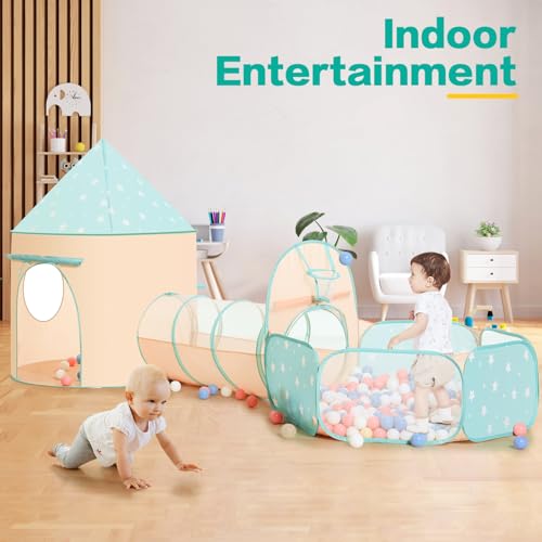PigPigPen 3pc Kids Play Tent for Girls and Boys with Ball Pit Crawl Tunnel Princess Tents for Toddlers Baby Space World Playhouse Toys Boys Indoor Outdoor Play House Perfect Kids Gifts - Image 5