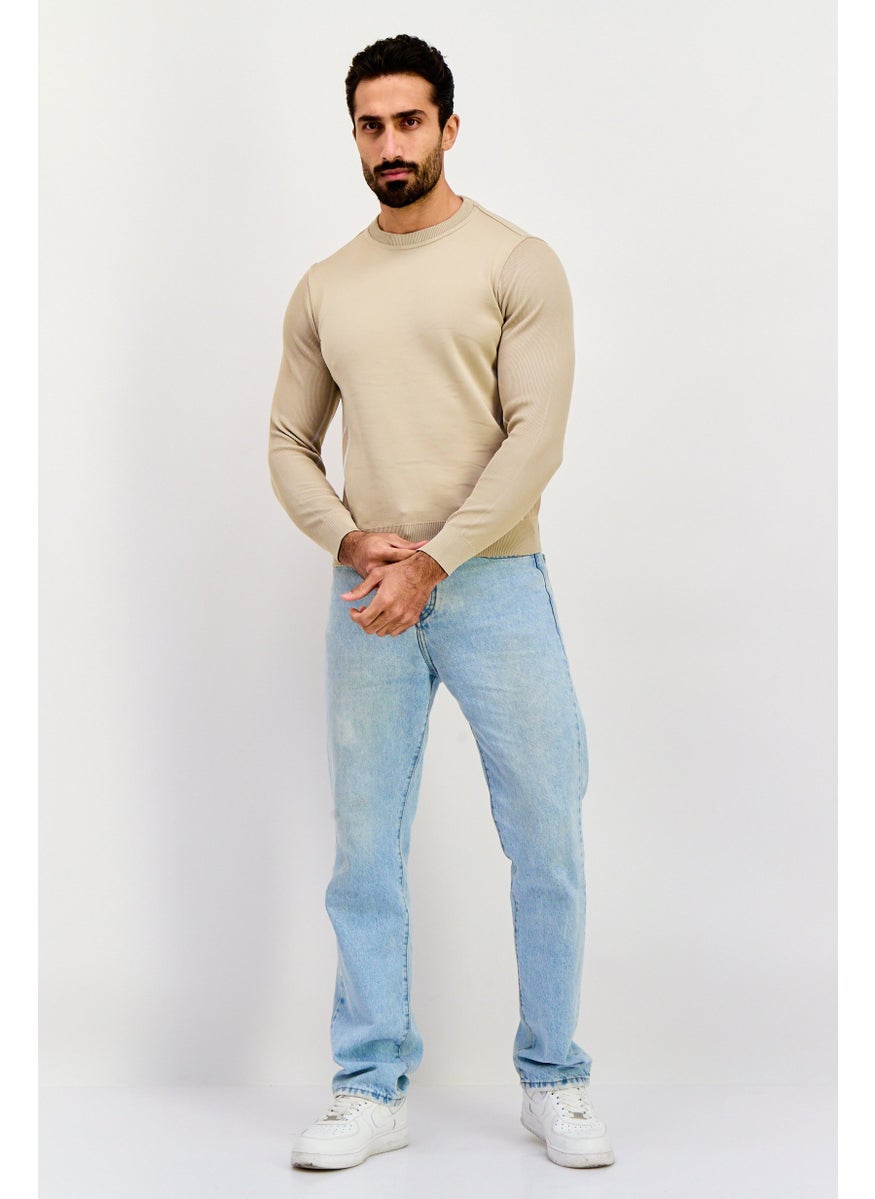 Free Soul Men Crew Neck Brand Logo Long Sleeve Sweatshirt, Beige  - Image 3