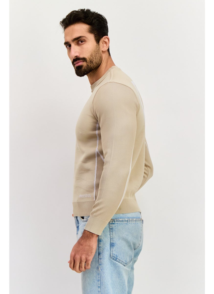 Free Soul Men Crew Neck Brand Logo Long Sleeve Sweatshirt, Beige  - Image 2