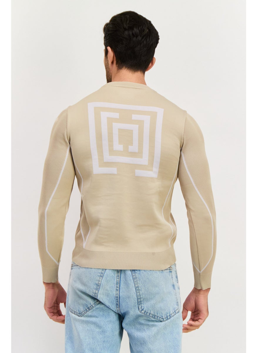 Free Soul Men Crew Neck Brand Logo Long Sleeve Sweatshirt, Beige  - Image 4