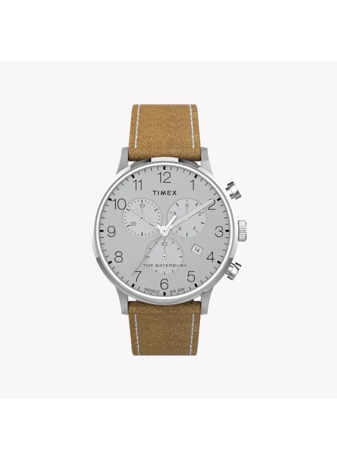 تيميكس TIMEX HERITAGE WATERBURY TW2T71200  ساعة رجالية كلاسيكية من الفولاذ المقاوم للصدأ بتصميم تان وفضي - Image 1