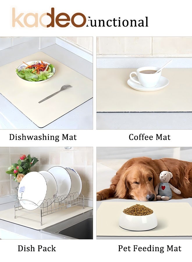 kadeo Dish Drying Mat for Kitchen Counter, Dish Drying Pad with Non-slip Rubber Backed, Hide Stain Anti Absorbent for Kitchen Counter, Drying Mat for Coffee Machine Dish Rack - Image 4