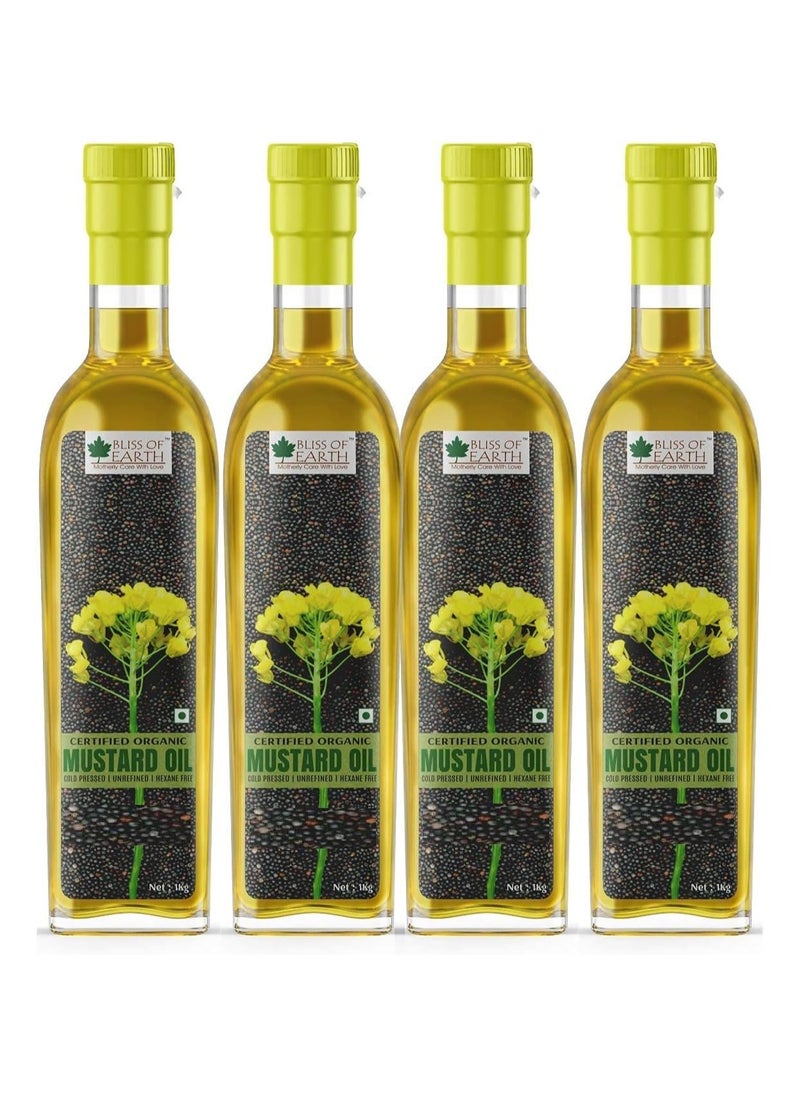 BLISS OF EARTH Bliss Of Earth 1 Liter Mustard Oil Organic Unrefined Cold Pressed Oil for Cooking Hair & Skin Pack of 4  - Image 1