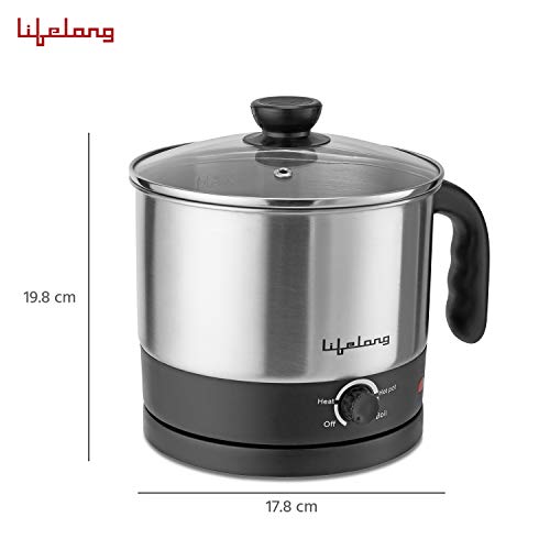 Lifelong Multifunction Cooker/Kettle 1.5 litres (Best for Boiling Milk, Eggs, Soup and Maggi/Noodles), Silver, 1.5 liters (LLMC01), Stainless Steel, 600 Watt - Image 4