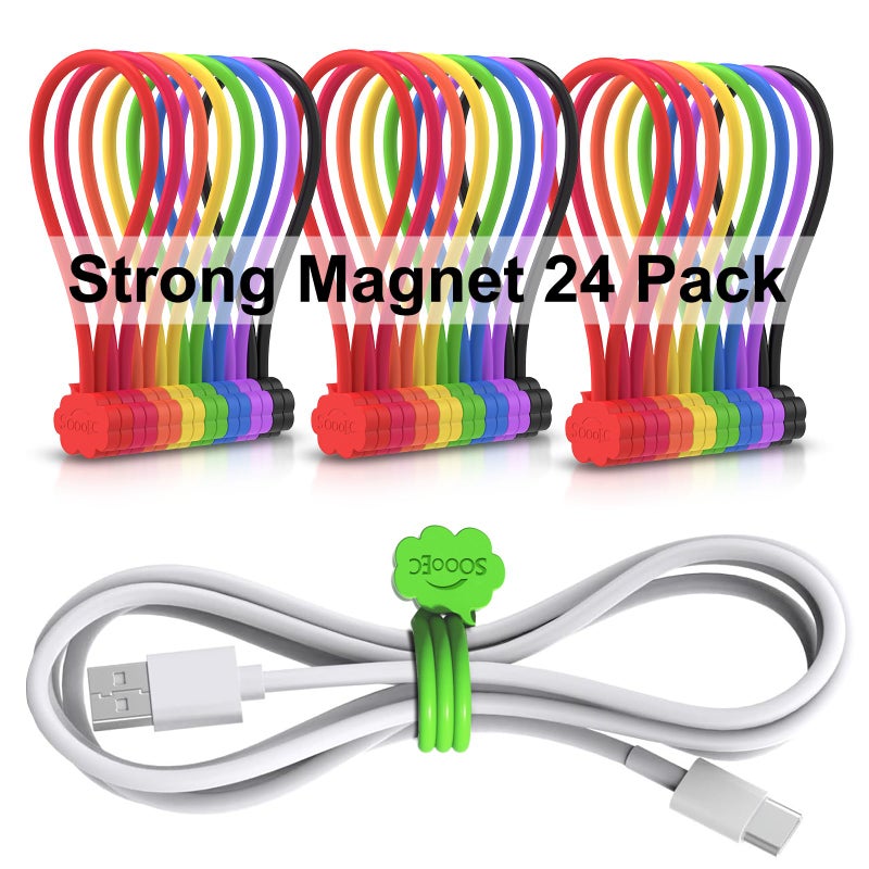 SOOOEC Magnetic Cable Ties, 24 Pack 7.2" Magnetic Cord Organizer Cute Cloud Design, Reusable Silicone Twist Ties with Strong Magnet for Bundling and Cable Management, Fridge Magnets, Assorted Colors. - Image 1