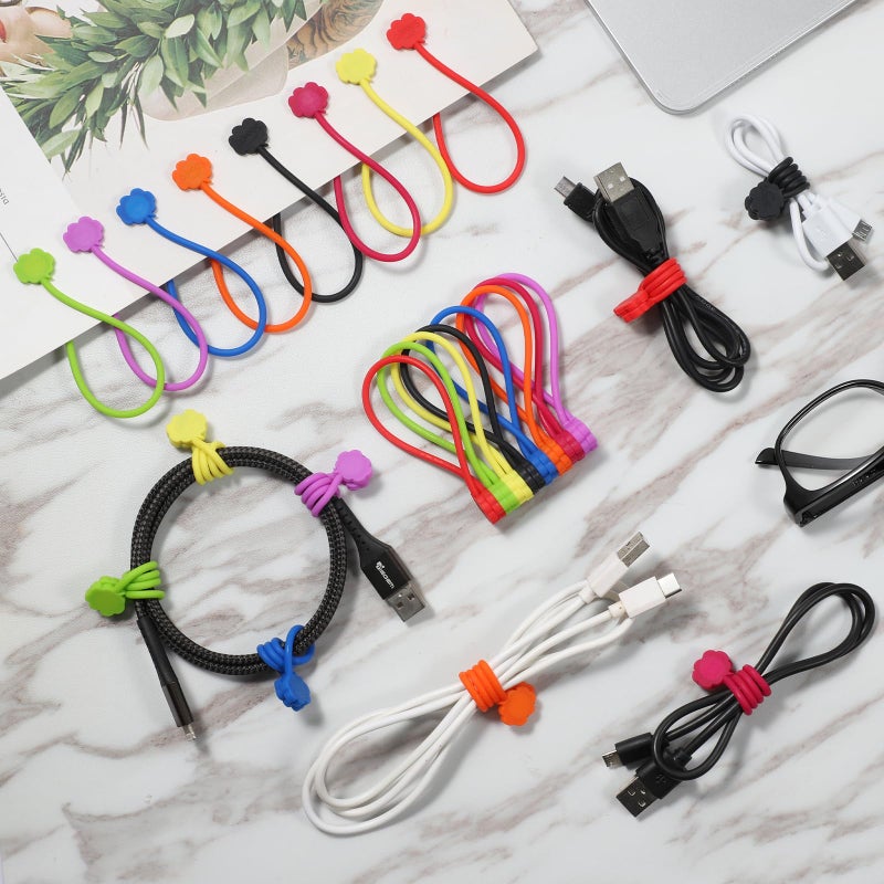 SOOOEC Magnetic Cable Ties, 24 Pack 7.2" Magnetic Cord Organizer Cute Cloud Design, Reusable Silicone Twist Ties with Strong Magnet for Bundling and Cable Management, Fridge Magnets, Assorted Colors. - Image 2