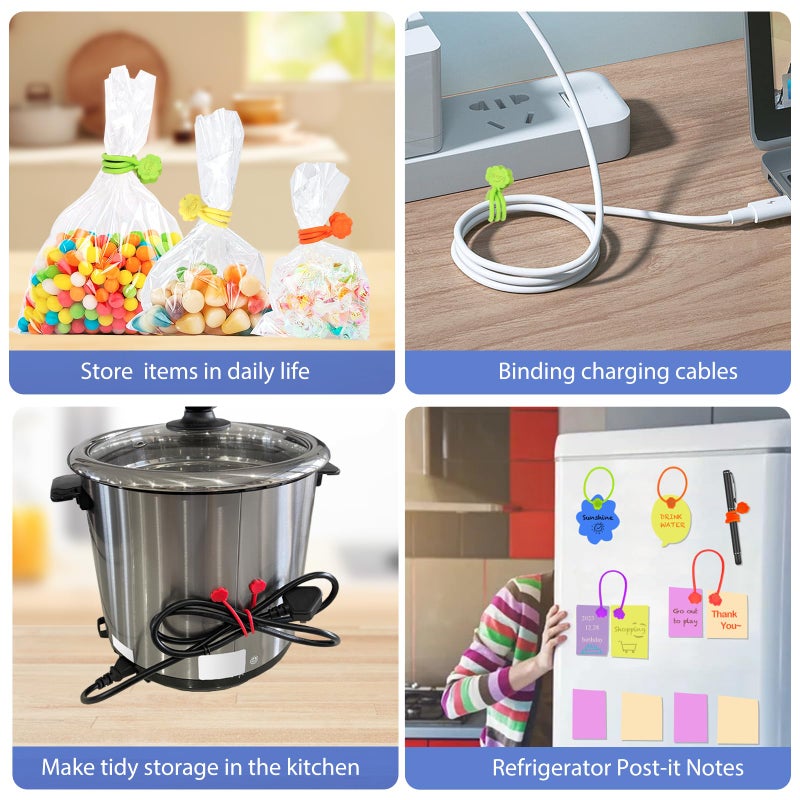 SOOOEC Magnetic Cable Ties, 24 Pack 7.2" Magnetic Cord Organizer Cute Cloud Design, Reusable Silicone Twist Ties with Strong Magnet for Bundling and Cable Management, Fridge Magnets, Assorted Colors. - Image 5