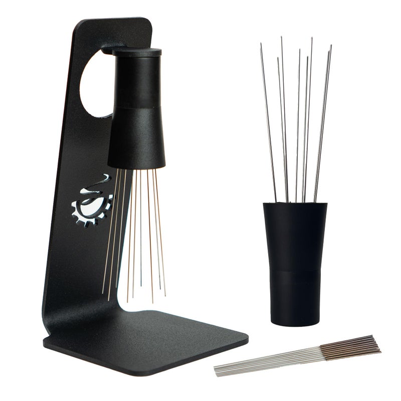 MiiCoffee WDT Tool Magnetic Coffee Stirrer 04mm 9 Installed Pins  025mm 9 Extra Needles for Espresso Distribution Tool with Metal Stand for Barista Espresso Black