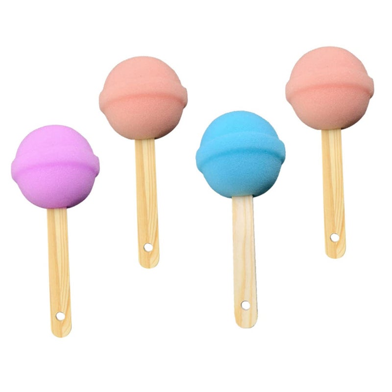 4Pcs Bath Sponges Set With Long Handle Back Scrubber Lollipop Design For Women Shower - Image 2