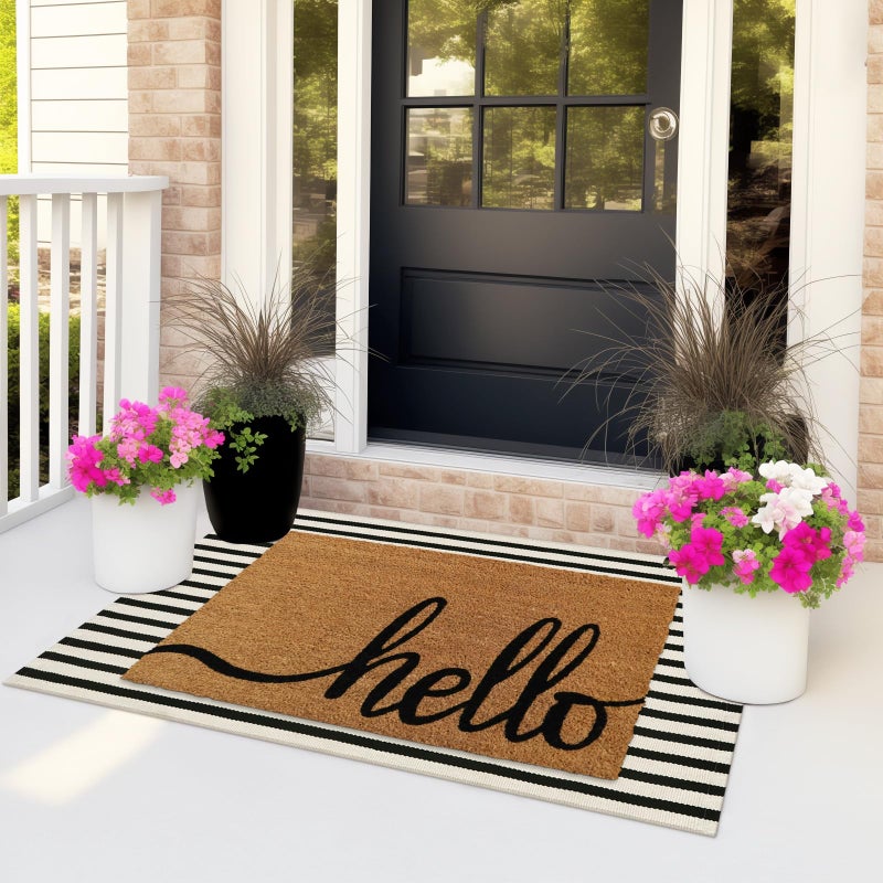 Sungea Black and White Striped Rugs 2.3'x3.6'  Washable Hand Woven Front Door Rug  Reversible Outdoor Welcome Mat Foldable Layered Door Mats for Entryway Porch Decor Home Entrance - Image 1