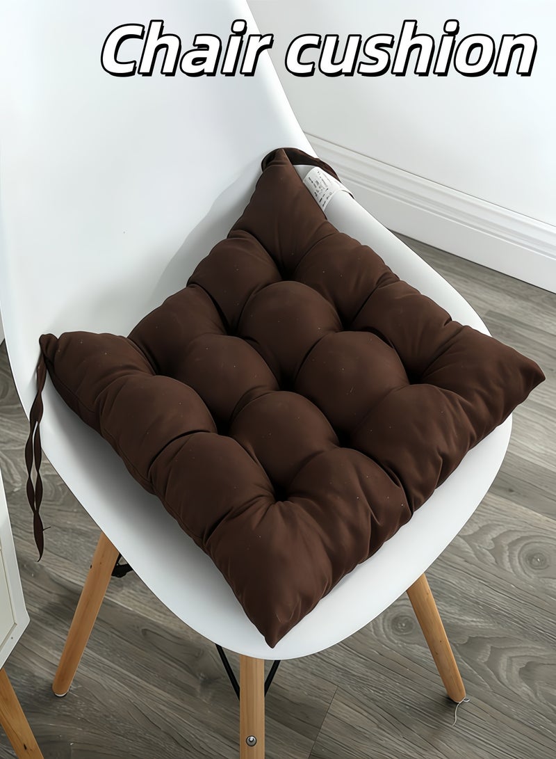 XiuWoo Chair Cushions,Thickened Square Soft Fluffy Cushion Backrest Pillow Cushion Washable,Soft Warm Floor Cushion,Square Seat Cushion with Ties Seat Cushions,for Kitchen, Dining Room, Office, Patio Chairs(40x40cm,Brown) - Image 1