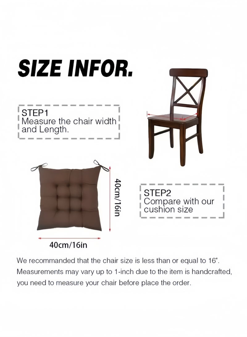 XiuWoo Chair Cushions,Thickened Square Soft Fluffy Cushion Backrest Pillow Cushion Washable,Soft Warm Floor Cushion,Square Seat Cushion with Ties Seat Cushions,for Kitchen, Dining Room, Office, Patio Chairs(40x40cm,Brown) - Image 2
