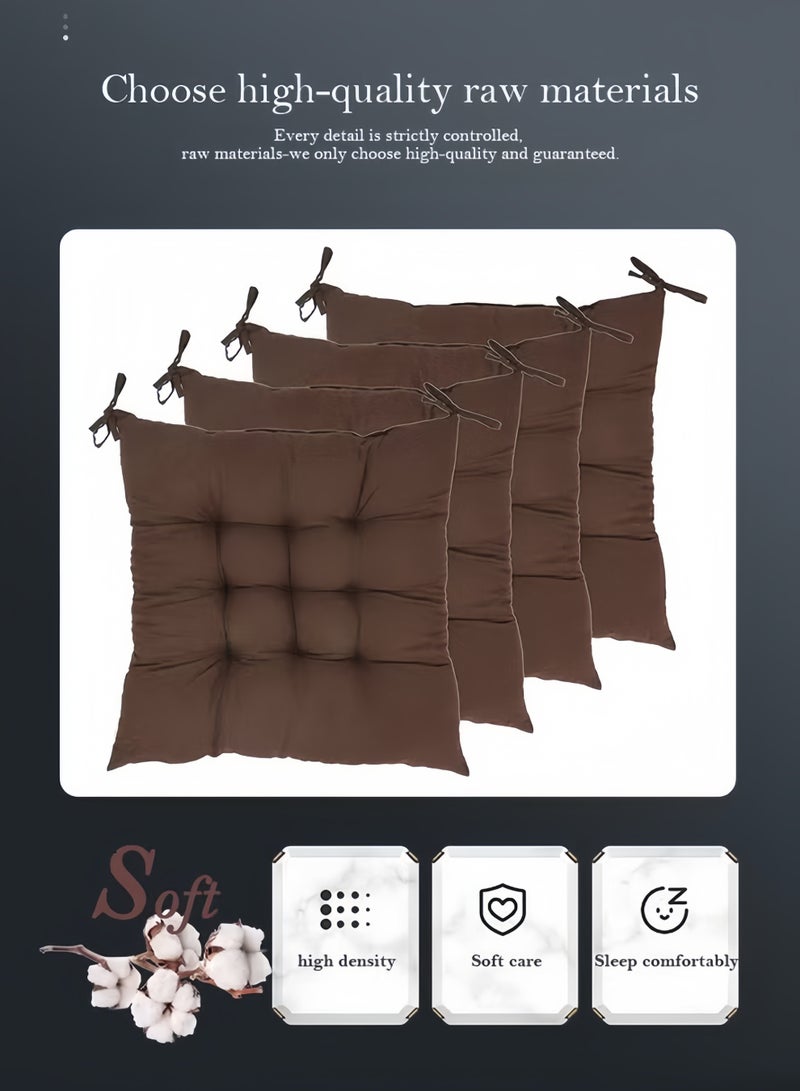 XiuWoo Chair Cushions,Thickened Square Soft Fluffy Cushion Backrest Pillow Cushion Washable,Soft Warm Floor Cushion,Square Seat Cushion with Ties Seat Cushions,for Kitchen, Dining Room, Office, Patio Chairs(40x40cm,Brown) - Image 5