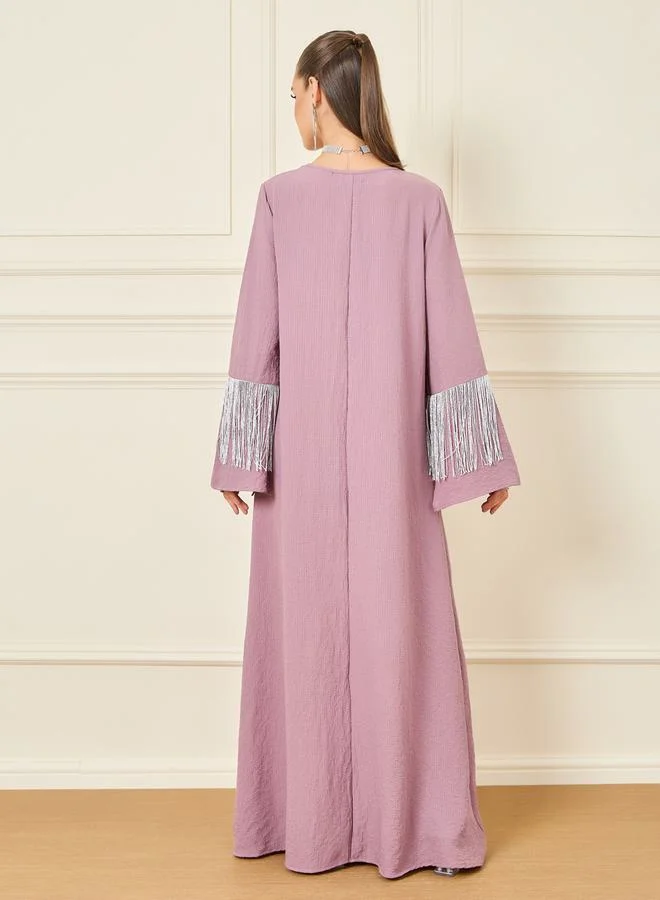 Styli Tassel Detail Sleeves Textured Jalabiya