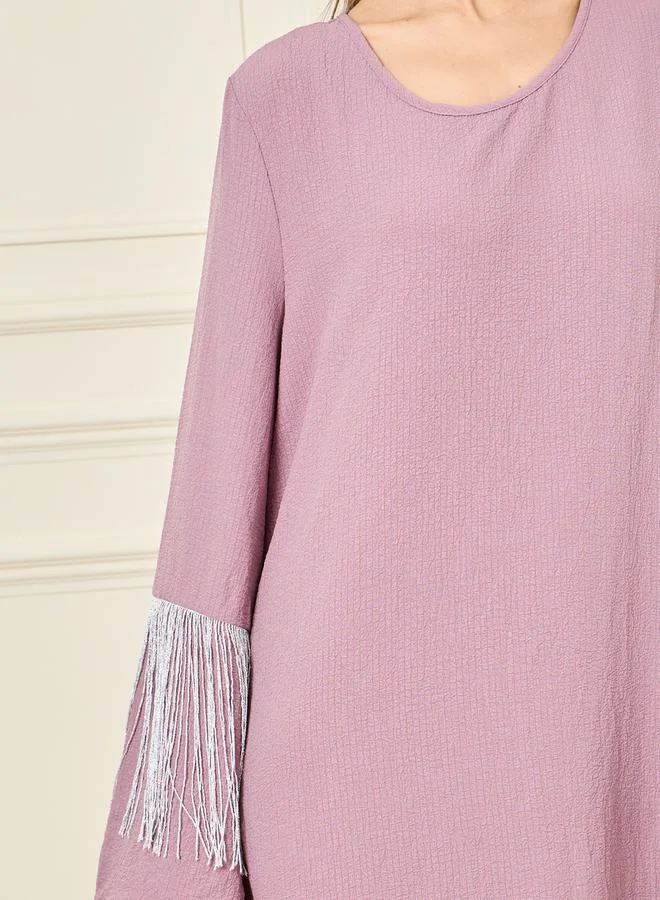 Styli Tassel Detail Sleeves Textured Jalabiya