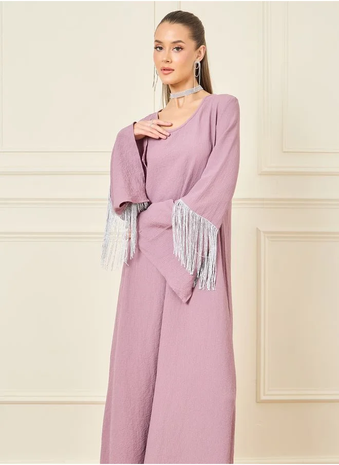 Styli Tassel Detail Sleeves Textured Jalabiya