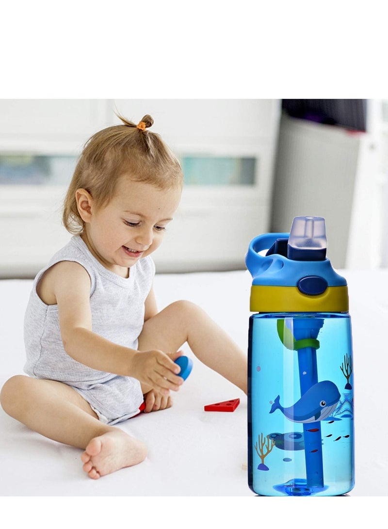 NIBEMINENT Kids Water Bottle Cute, Toddler Cup with Straw Spill Leakproof Durable Plastic Drinking for Boys and Girls Child, Reusable Water, Indoor-Outdoor, Whale - Image 5