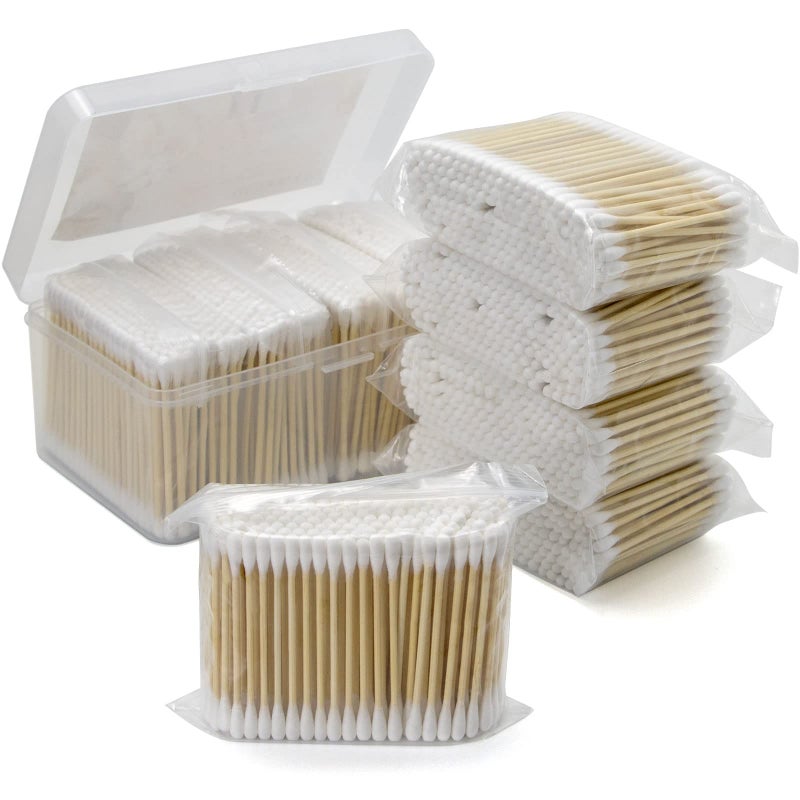 Cotton Swabs with Wooden Sticks 800 Count, Bamboo Cotton Swabs Double Round Tips,3 inch Cotton Swabs for Ears, Makeup, Household Cleaning