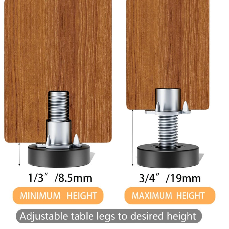 Celuisiva 1/4" Thread Leveling Feet, 12 PCS Adjustable Furniture Levelers with T-Nuts, Threaded Screw-in Table Feet for Individual Adjustment - Image 5
