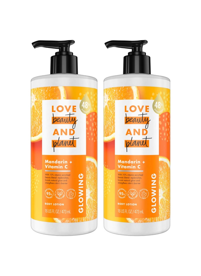 love beauty and planet Love Beauty And Planet Lotion - Moisturizing Mandarin + Vitamin C Lotion, Natural Body Lotion for Women, Dry Skin Lotion Scented with Mandarin Orange, 16 Fl Oz (Pack of 2) 