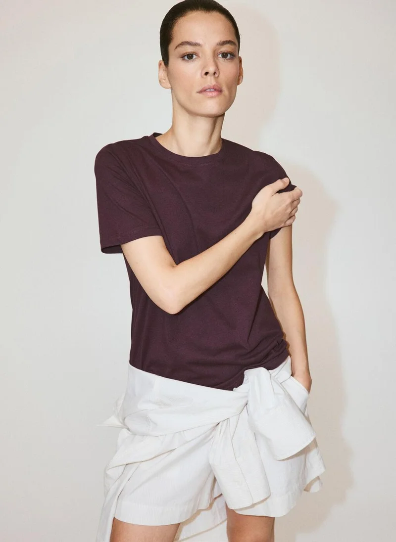 MANGO Rounded Neck Cotton T-Shirt