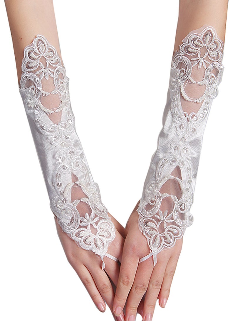 Women Short Opera Party 20s Satin Gloves Stretchy for Tea Party Wedding Opera Party（White）  - Image 1