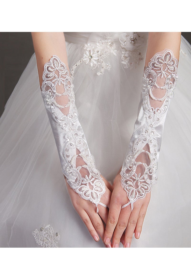 Women Short Opera Party 20s Satin Gloves Stretchy for Tea Party Wedding Opera Party（White）  - Image 2