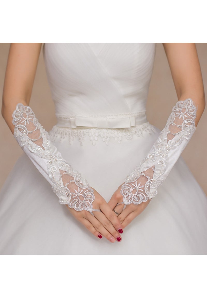 Women Short Opera Party 20s Satin Gloves Stretchy for Tea Party Wedding Opera Party（White）  - Image 4