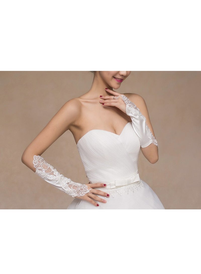 Women Short Opera Party 20s Satin Gloves Stretchy for Tea Party Wedding Opera Party（White）  - Image 5