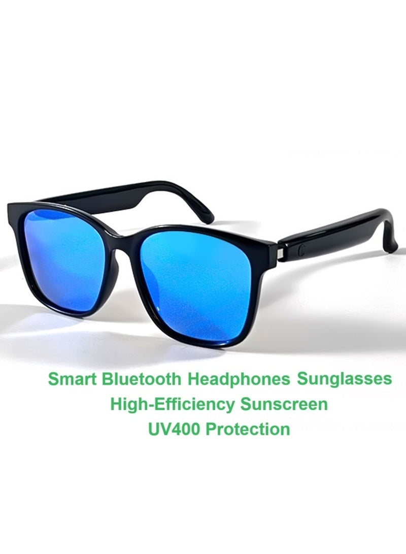 general Smart Sunglasses Bluetooth Headphones Sunglasses Bilateral Stereo Sound Hands-Free Calling Music Audio Mic Sunglasses High-Efficiency Sunscreen, UV400 Protection Lightweight 30g Blue Lens - Image 1