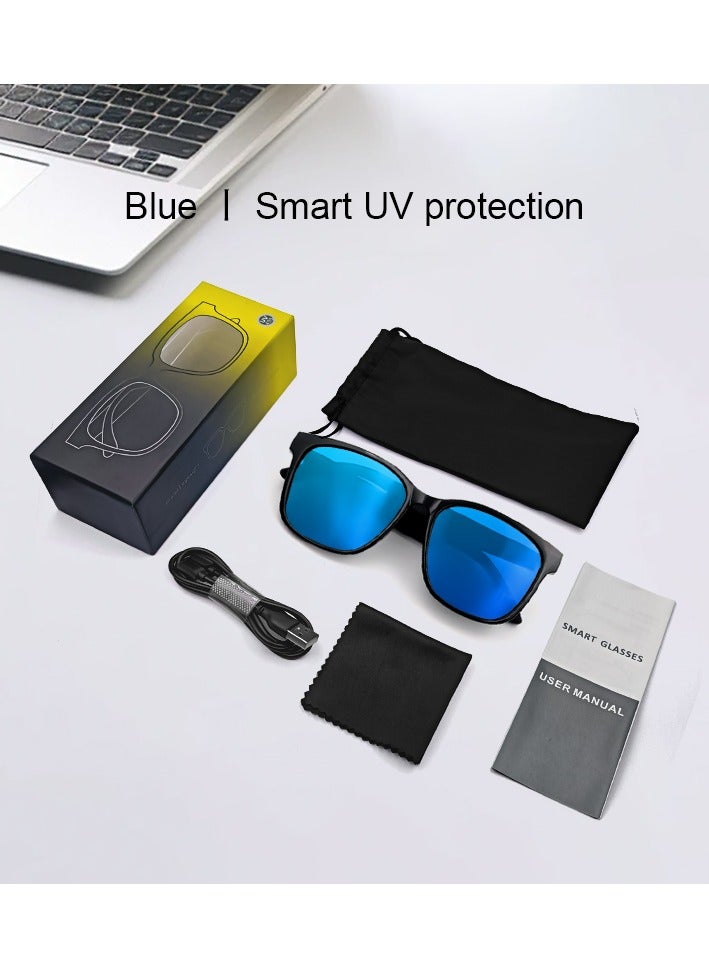 general Smart Sunglasses Bluetooth Headphones Sunglasses Bilateral Stereo Sound Hands-Free Calling Music Audio Mic Sunglasses High-Efficiency Sunscreen, UV400 Protection Lightweight 30g Blue Lens - Image 2